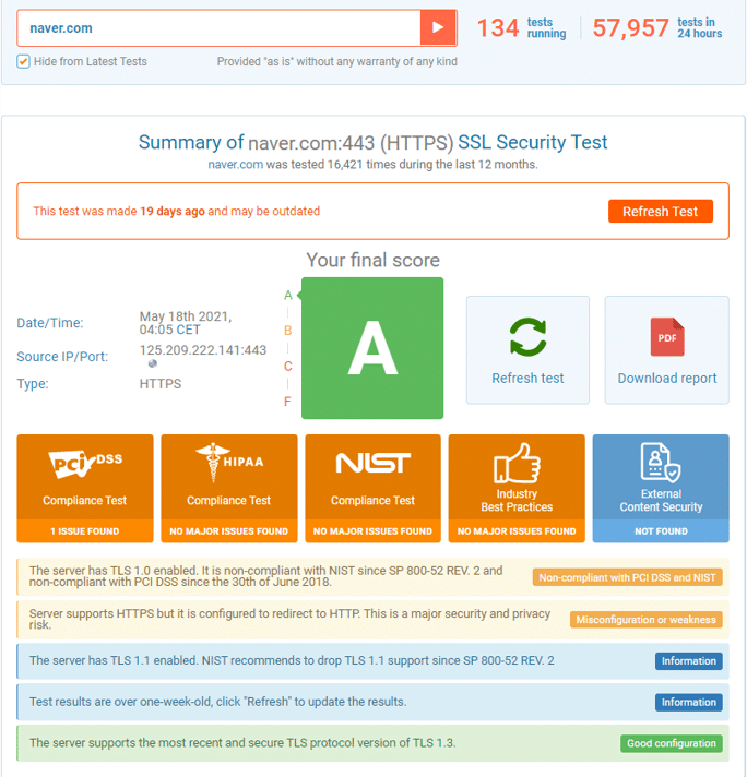SSL 보안등급 확인 사이트 5 ssl 보안등급테스트 naver2