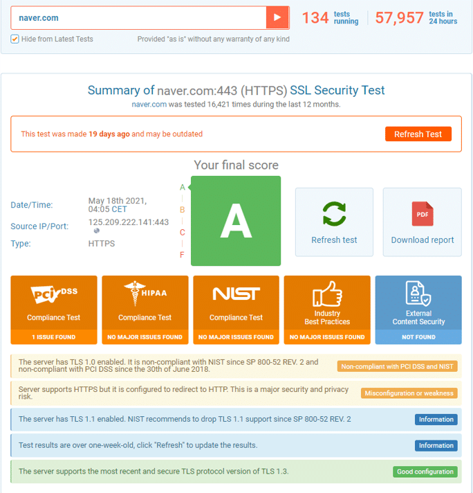 ssl 보안등급테스트 naver2