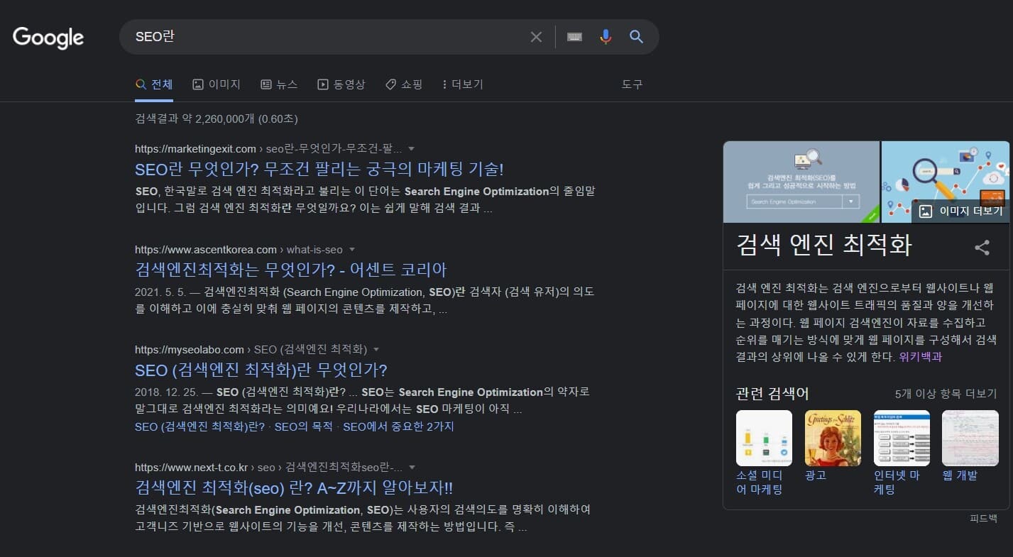 덕덕고(DuckDuckGo) 검색엔진이란? 3 구글 검색화면(SEO란)