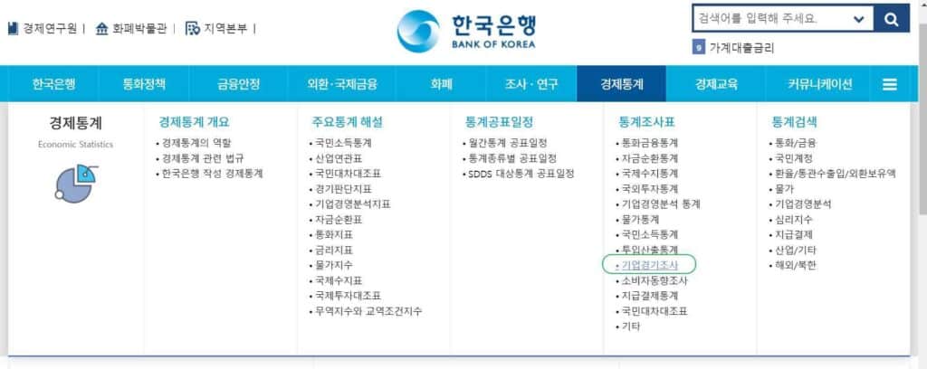 한국 기업경기실사지수(BSI)란?-0~200점 점수 산정 방식 5 한국은행 BSI 매월 통계조사표-PDF 파일 등 확인 경로