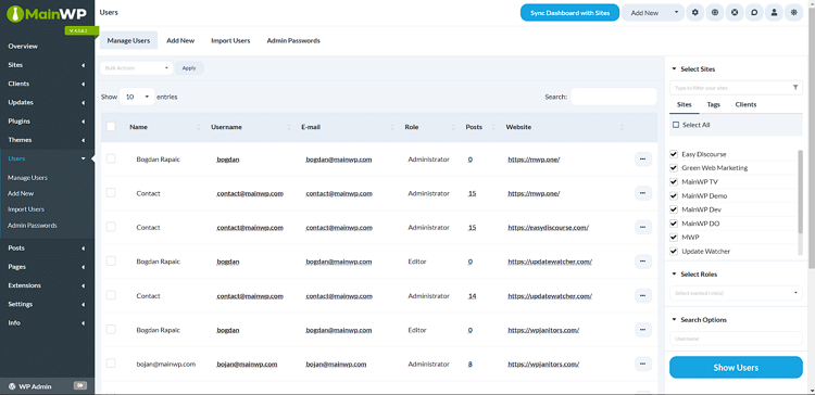MainWP Dashboard 플러그인 6 MainWP Dashboard 사용자 관리