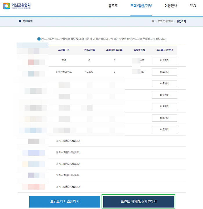 여신금융협회 카드포인트 환급 방법(소요시간 3분 이하) 6 여신금융협회 카드포인트 환급 방법(소요시간 3분 이하)