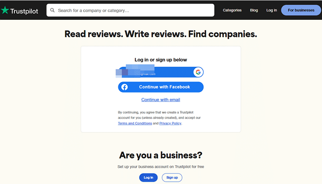 TrustPilot(트러스트파일럿):글로벌 리뷰 사이트 3 트러스트파일럿(Trustpilot) 회원가입 페이지