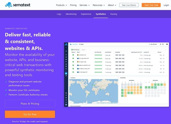 Sematext-서버 가동시간 모니터링 사이트