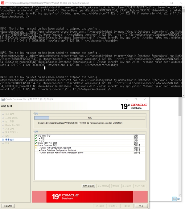 Oracle: Window 오라클 19c 설치 10 스Window 오라클 19c 설치 및 도스 화면
