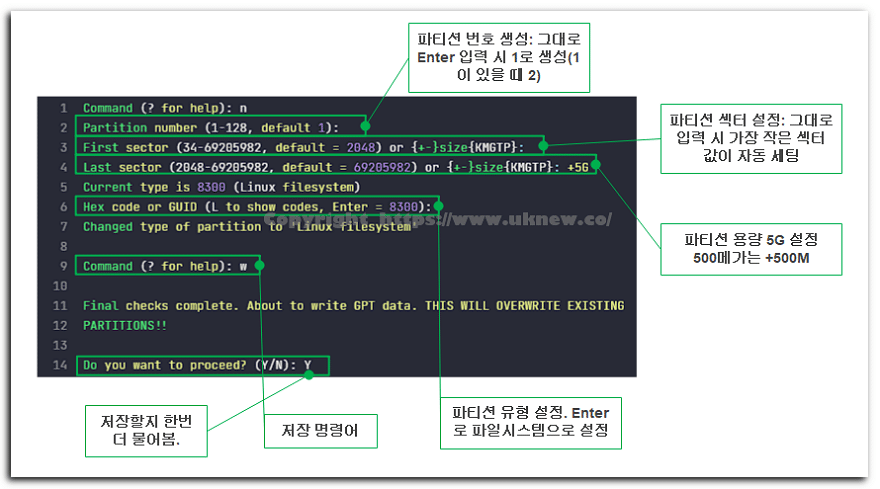 리눅스 파티션 설정 방법: gdisk 명령어 1 gdisk 명령어: 리눅스 파티션 설정(생성)
