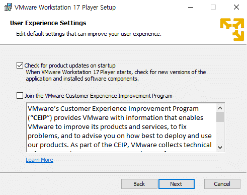 VMware 무료 버전 설치-가입여부 체크는 해제, 업데이트 동의