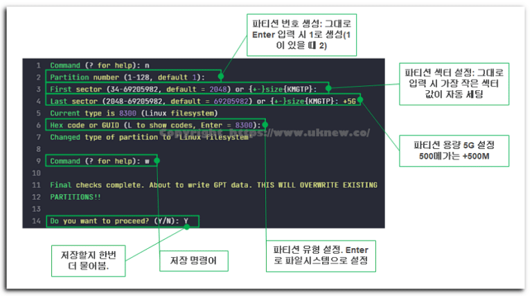 gdisk 명령어: 리눅스 파티션 설정(생성)