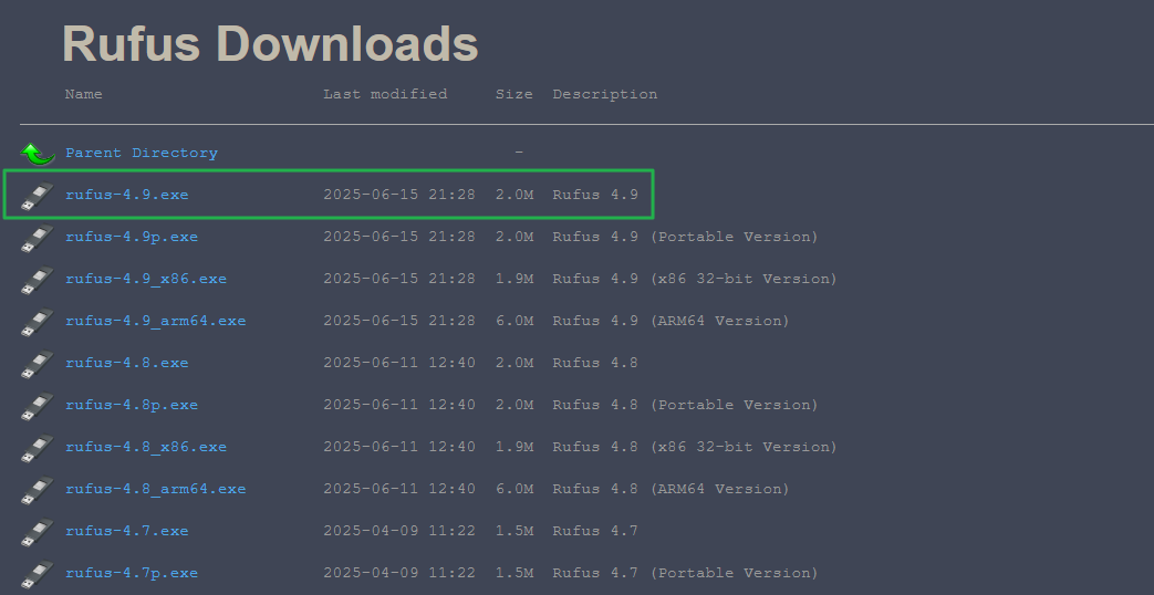 Rufus 다운로드 페이지[2025-07-12]