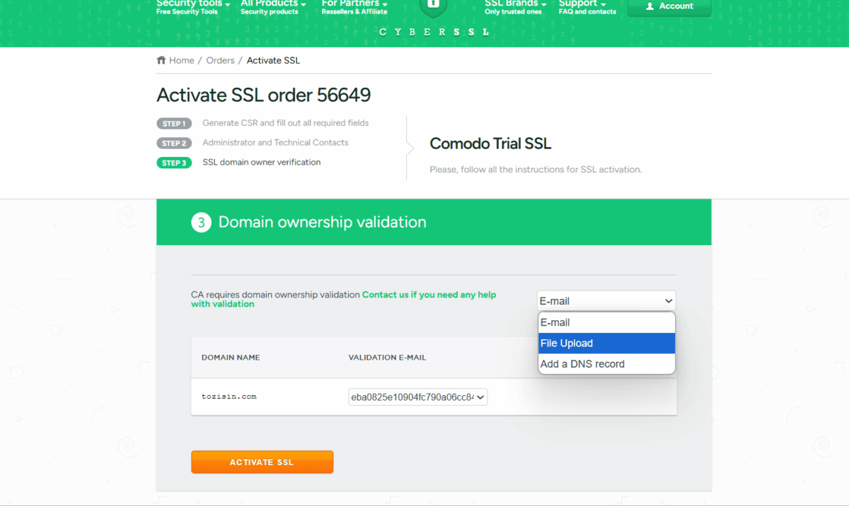 SSL 인증서 설치(Sectigo) 9 30일 Free SSL 설치_소유권(DCV)인증_파일 업로드_COMODO