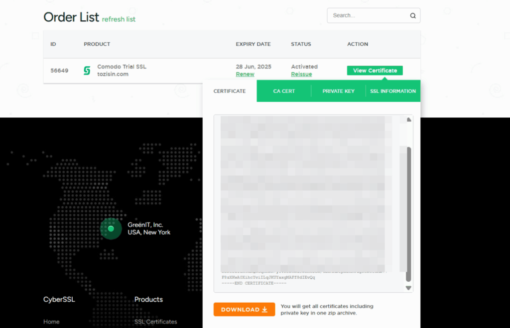 SSL 인증서 설치(Sectigo) 13 30일 Free SSL 설치_처리완료_인증서 보기_다운로드_COMODO
