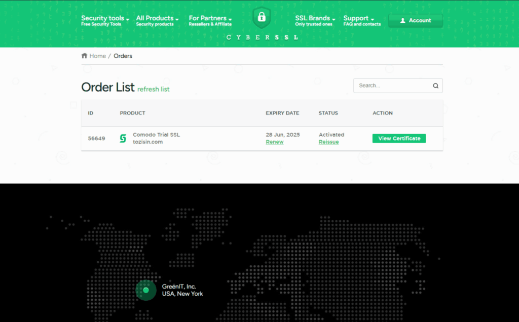SSL 인증서 설치(Sectigo) 12 30일 Free SSL 설치_처리완료_인증서 보기_COMODO