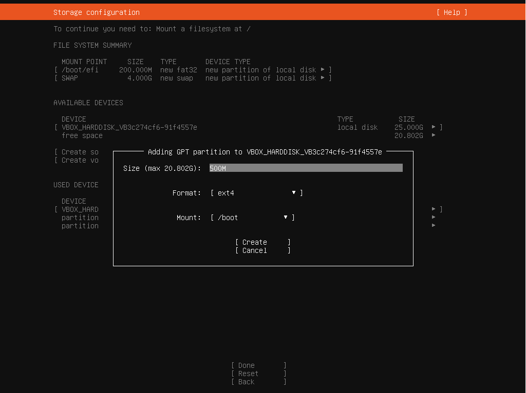 Oracle VitualBox_우분투 설치_스토리지 구성_파티션 설정_boot 설정.