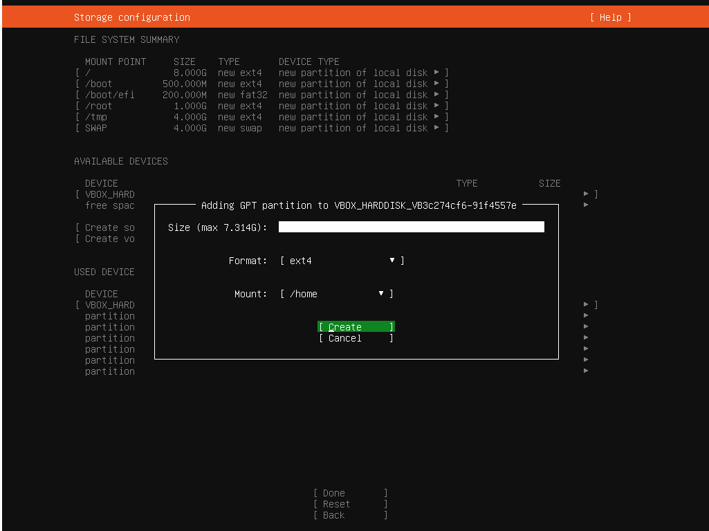 Oracle VitualBox_우분투 설치_스토리지 구성_파티션 설정_home 파티션 추가