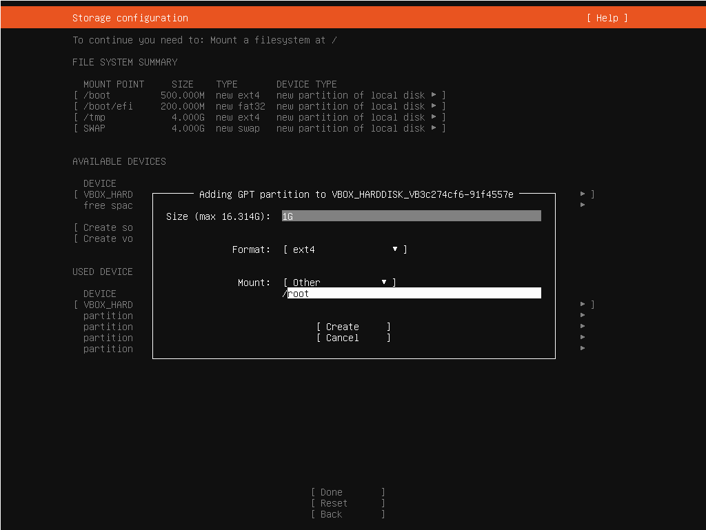 Oracle VitualBox_우분투 설치_스토리지 구성_파티션 설정_root 파티션 추가