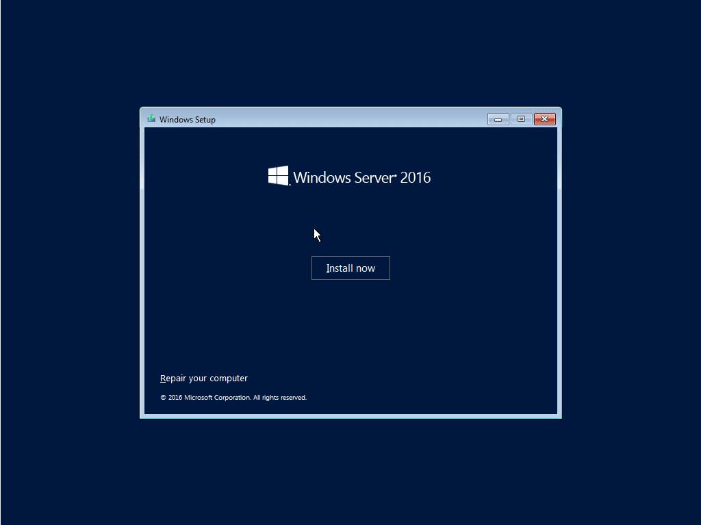 virtualbox 윈도우 2016 서버 설치 2_설치 진행하기