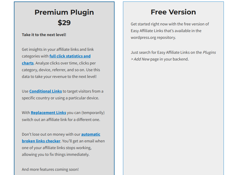 워드프레스 어필리에이트 플러그인-Easy Affiliate Links 가격표