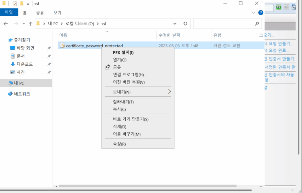 윈도우 2022 IIS_SSL 서버 인증서 등록(파일)_2