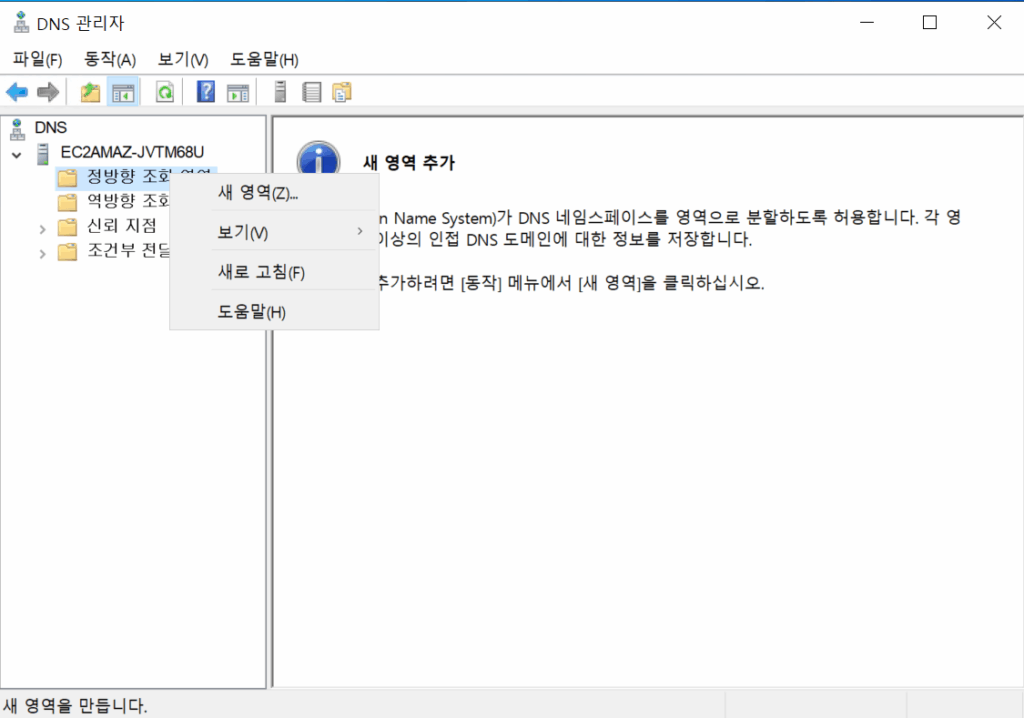 윈도우 DNS 서버 구축[2022 ver] 11_DNS 관리자 4_새영역 만들기1