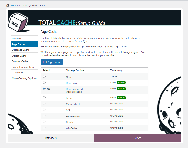 W3 Total Cache 설정 가이드 ①페이지 캐시_디스크 캐시(향상Enhanced 선택)[영어]