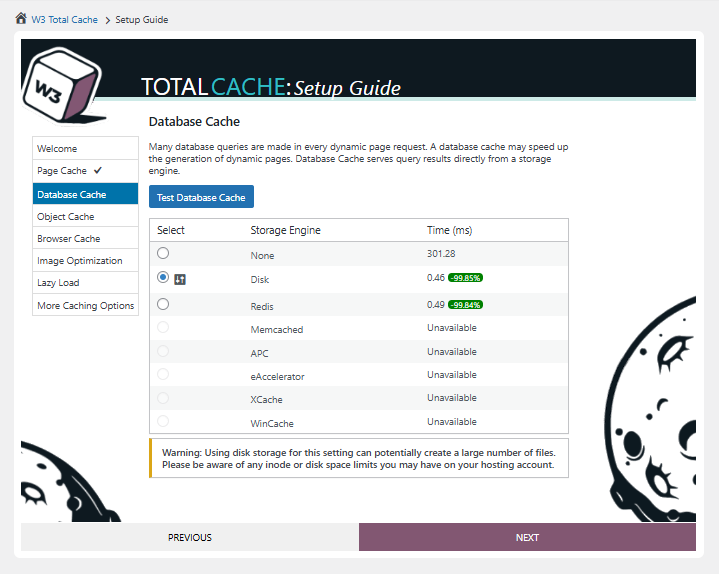 W3 Total Cache 설정 가이드 ②데이터베이스 캐시_디스크 캐시 선택[영어]
