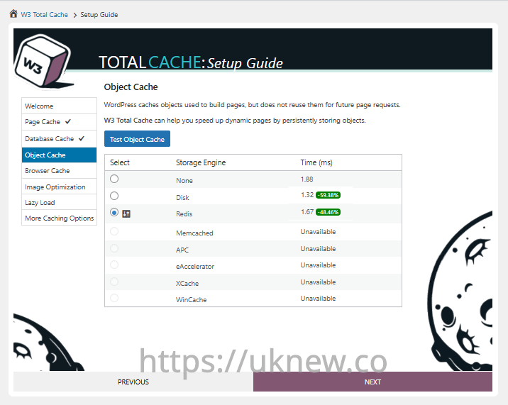 W3 Total Cache 설정 가이드 ③객체 캐시_Redis 선택[영어]