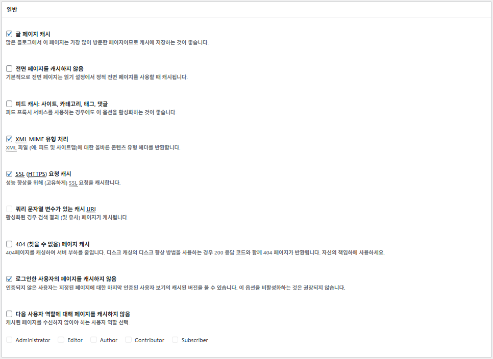 W3 Total Cache 플러그인: 최적화 세팅 방법 28 W3TC 페이지 캐시_고급_일반