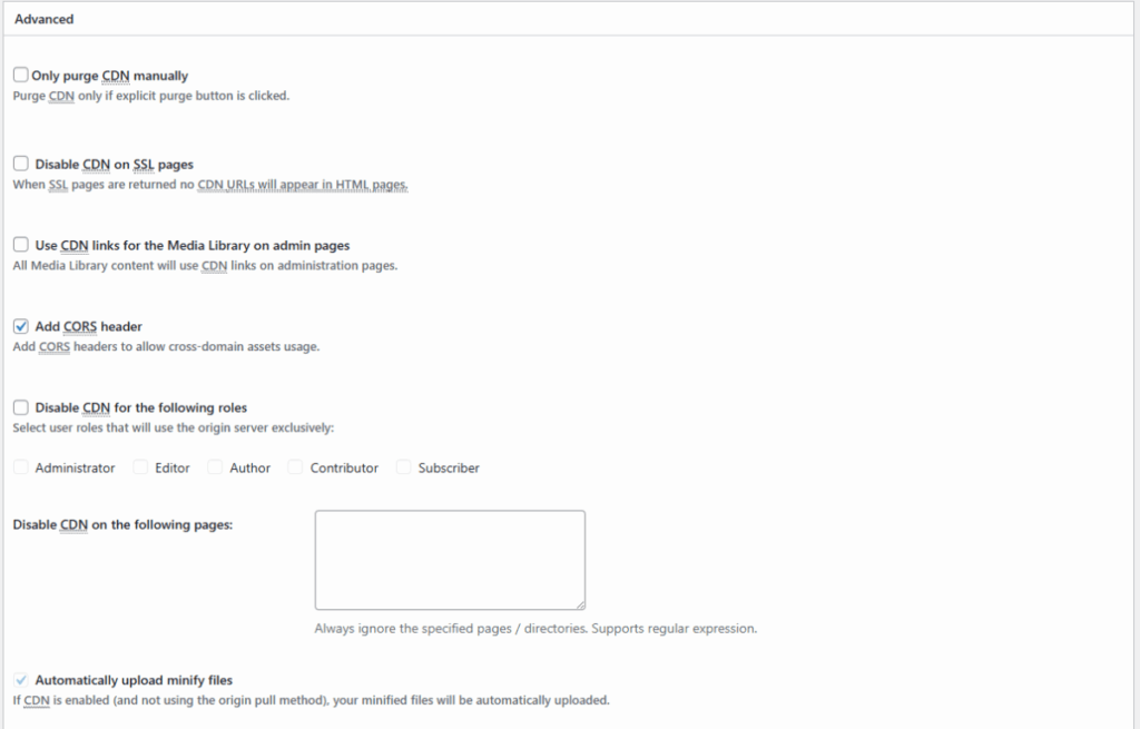 W3TC CDN 고급 설정_고급 1[영어]