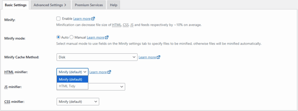 W3TC Minify(한국어-압축 or 축소)2_HTML 축소기[영어]
