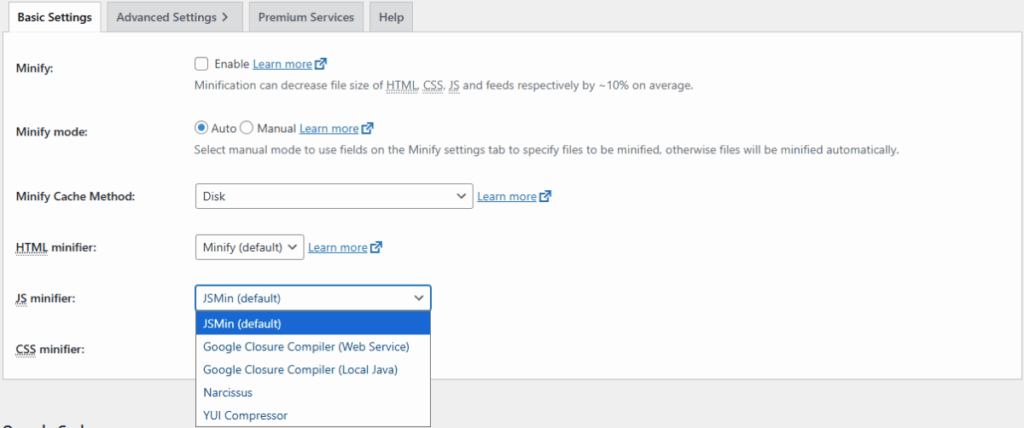 W3TC Minify(한국어-압축 or 축소)2_JS 축소기[영어]