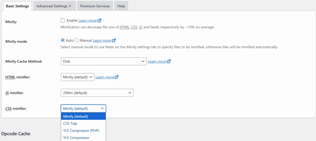 W3TC Minify(한국어-압축 or 축소)3_CSS 축소기[영어]