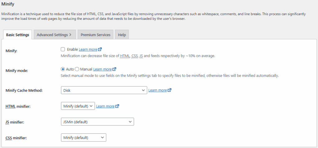 W3TC Minify(한국어-압축 or 축소)[영어]