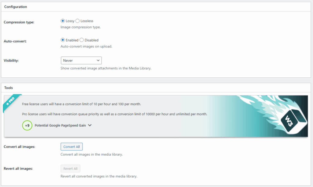W3TC WebP 변환기_상세(고급 설정) 1[영어]