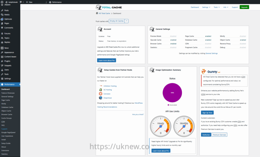 W3TC 대시보드[영어]