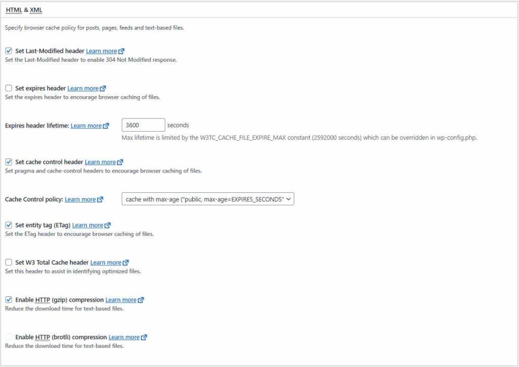 W3TC 브라우저 캐시_고급 설정_HTML 및 XML[영어]