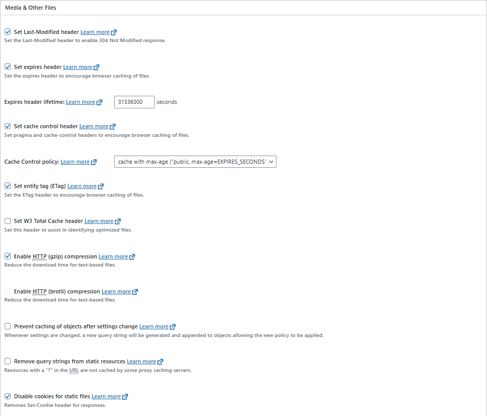 W3TC 브라우저 캐시_고급 설정_미디어 및 기타 파일[영어]