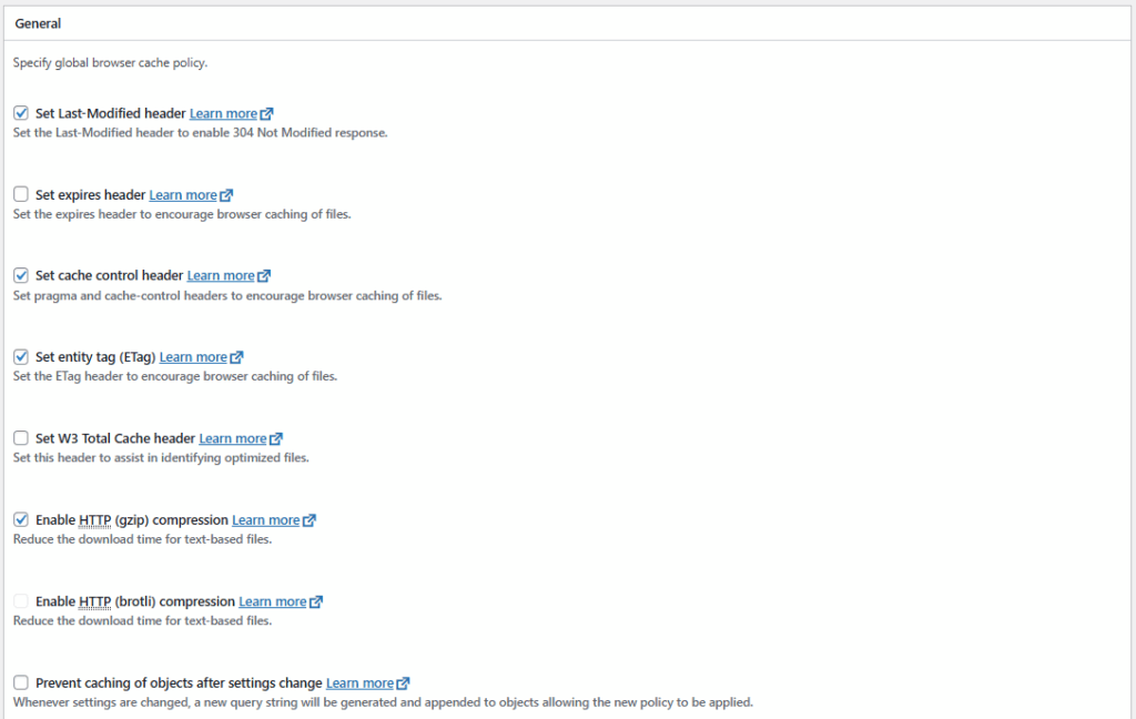 W3TC 브라우저 캐시_고급 설정_일반 1[영어]