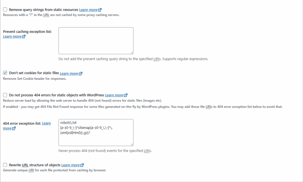 W3TC 브라우저 캐시_고급 설정_일반 2[영어]