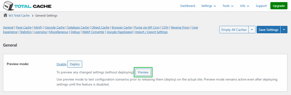 W3TC 일반설정 미리보기 모드2[영어]
