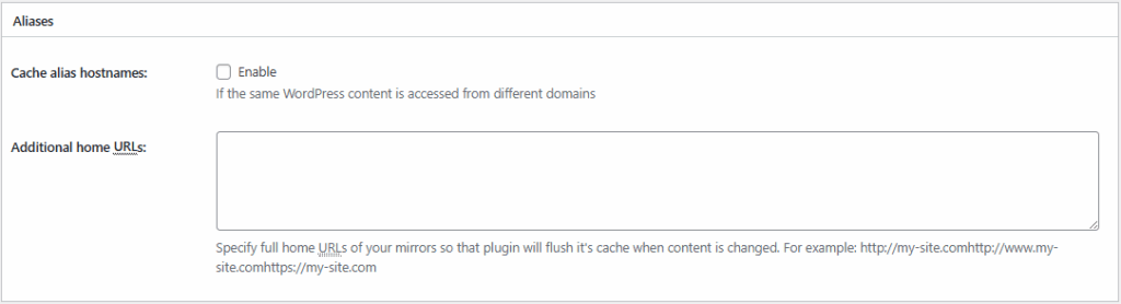 W3TC 페이지 캐시_고급_별칭[영어]