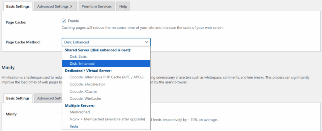 W3TC 페이지 캐시[기본 설정][영어]