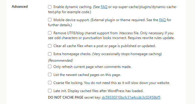 WP Super Cache 플러그인_고급 설정2[영어]