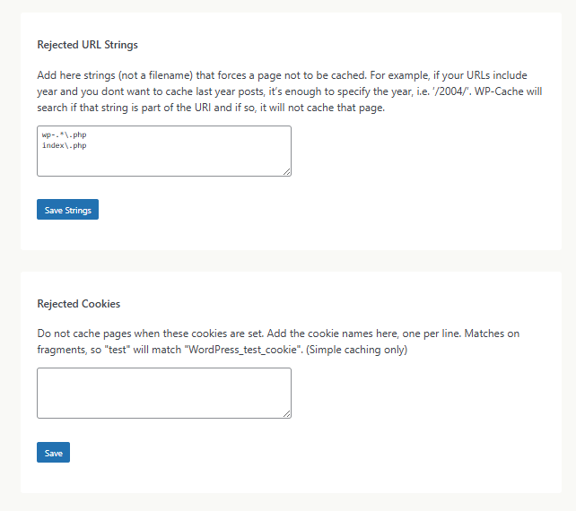 WP Super Cache 플러그인_고급 설정6 캐시 목록 제외시킬 url[영어]
