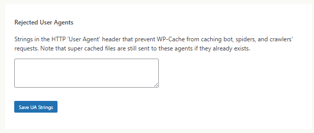WP Super Cache 플러그인_고급 설정8 거부된 User Agents[영어]
