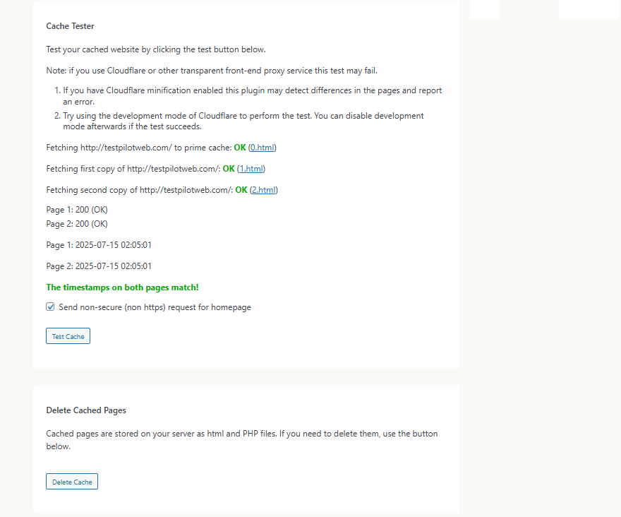 WP Super Cache 플러그인_단순 설정_2 캐시 테스트[영어]