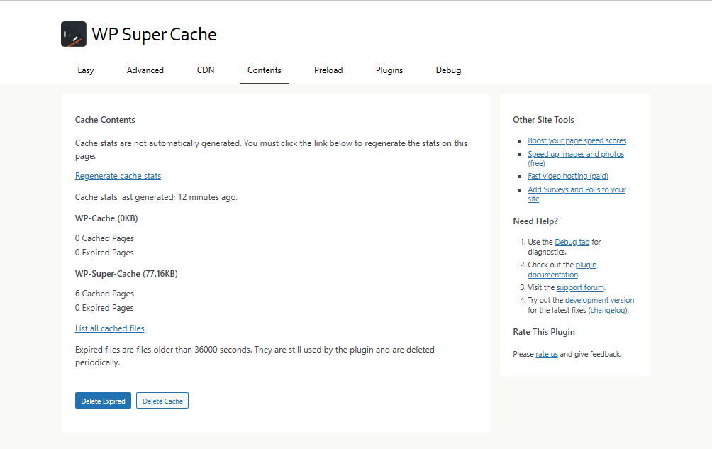 WP Super Cache 플러그인_캐시 컨텐츠[영어]