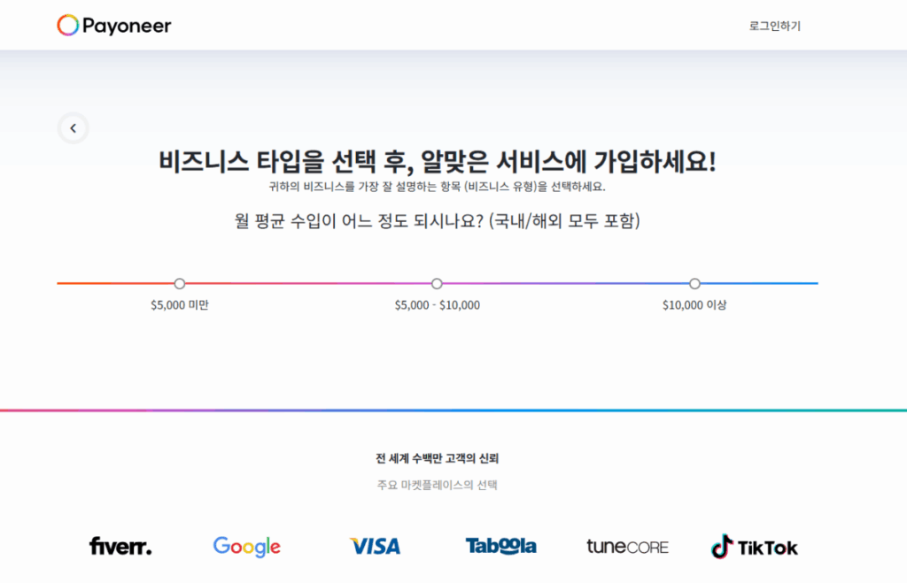 페이오니아: 가입, 수취 계좌 등록, 현지 은행 계좌 연결 방법(데스크탑) 3 페이오니아 가입 2_비즈니스 타입 선택