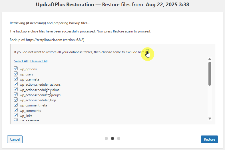 UpdraftPlus 플러그인-백업과 복원 4_복원 3 [영어]