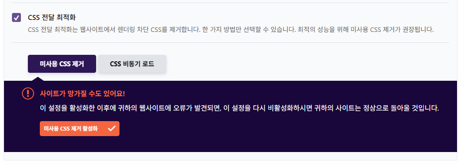 WP Rocket 설정 가이드: 직관적 UI, 워드프레스 캐시 플러그인 $59의 가치 10 WP Rocket 파일 최적화 3 - CSS 전달 최적화