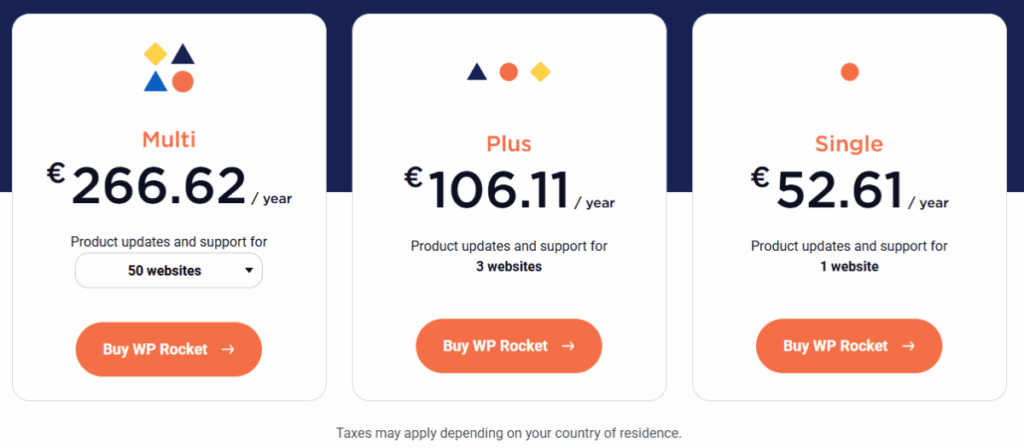 워드프레스 캐시 플러그인 WP Rocket 속도 테스트: 설정 전·후 성능 최적화 비교 분석 7 WP Rocket Pricing - 유로화 가격